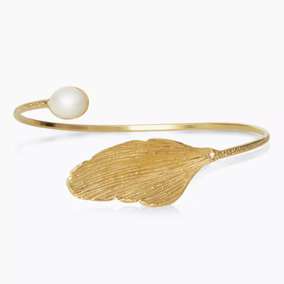 Caroline Svedbom Golden Leaf Bracelet/Pearl> Armband