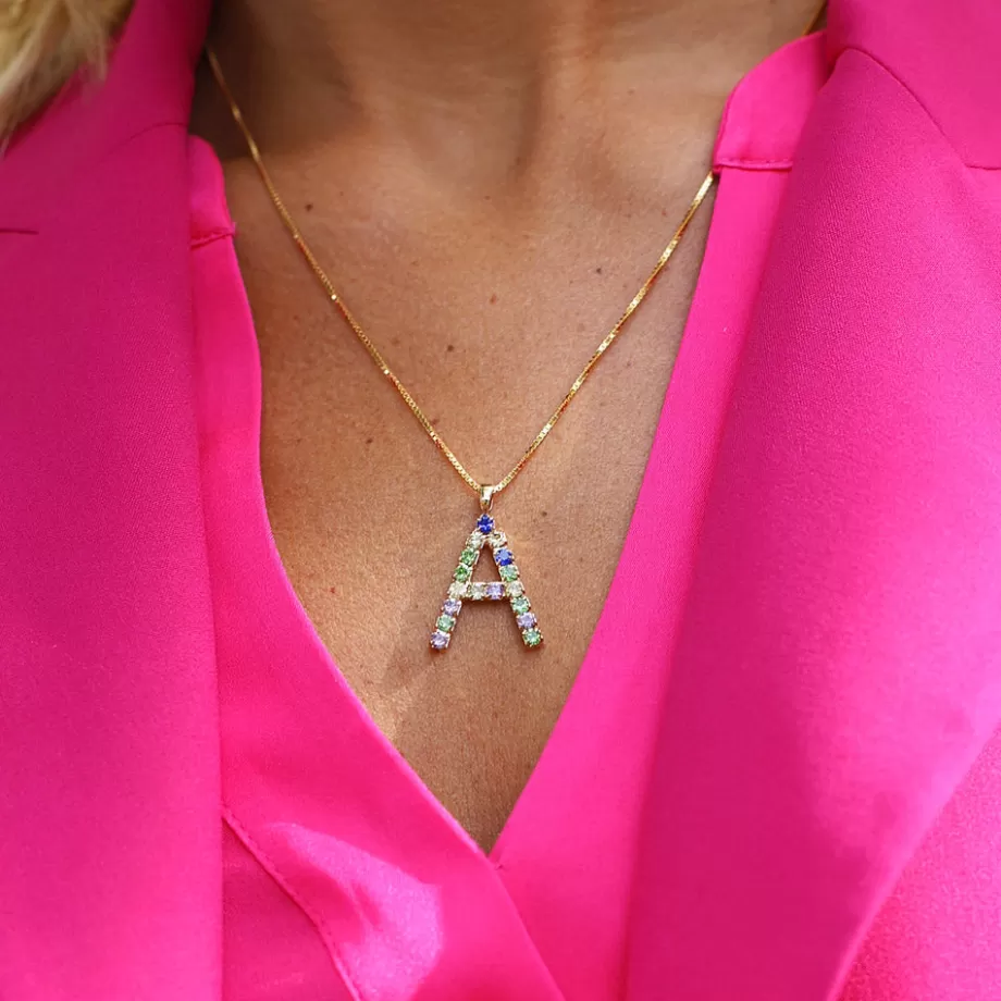 Caroline Svedbom Letter Necklace A/Rainbow Combo> Halsband