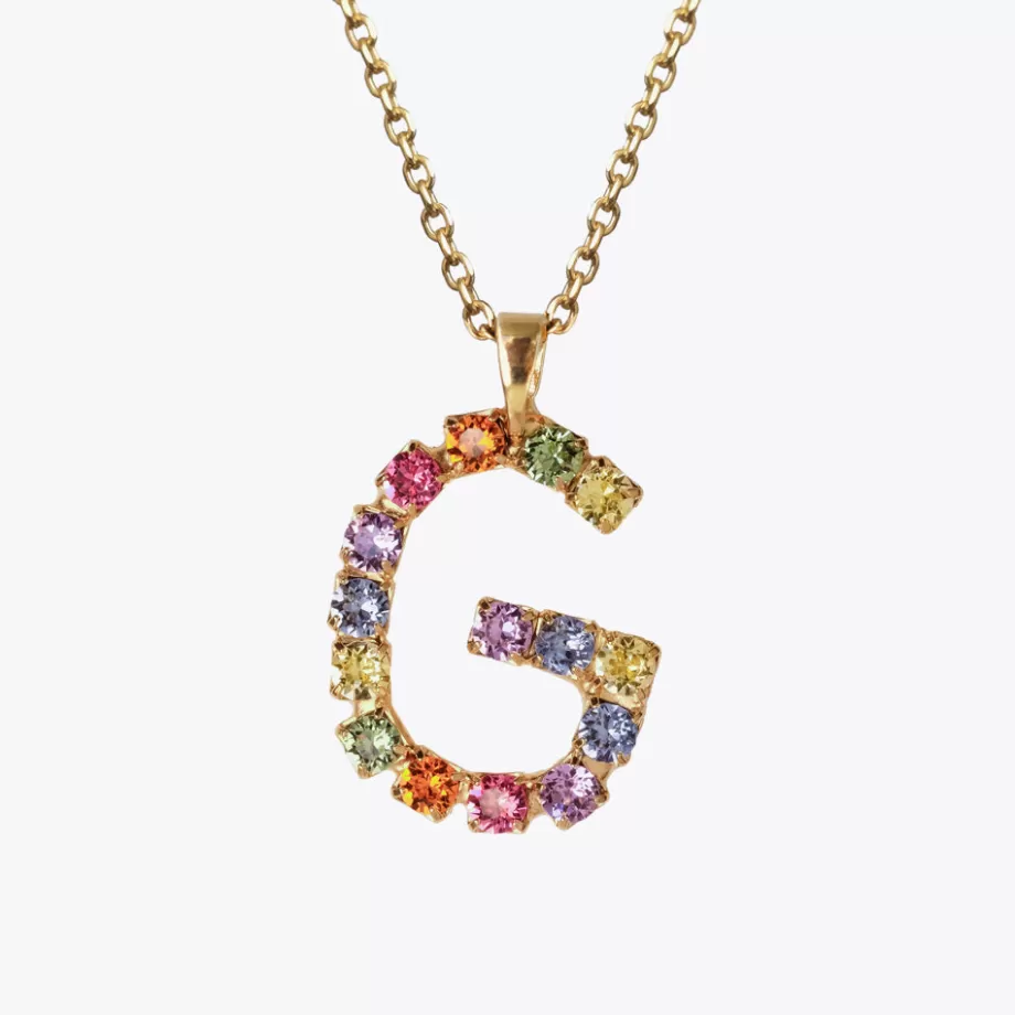 Caroline Svedbom Letter Necklace G/Rainbow Combo> Halsband