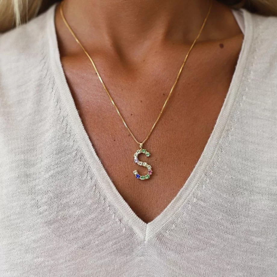 Caroline Svedbom Letter Necklace S/Rainbow Combo> Halsband